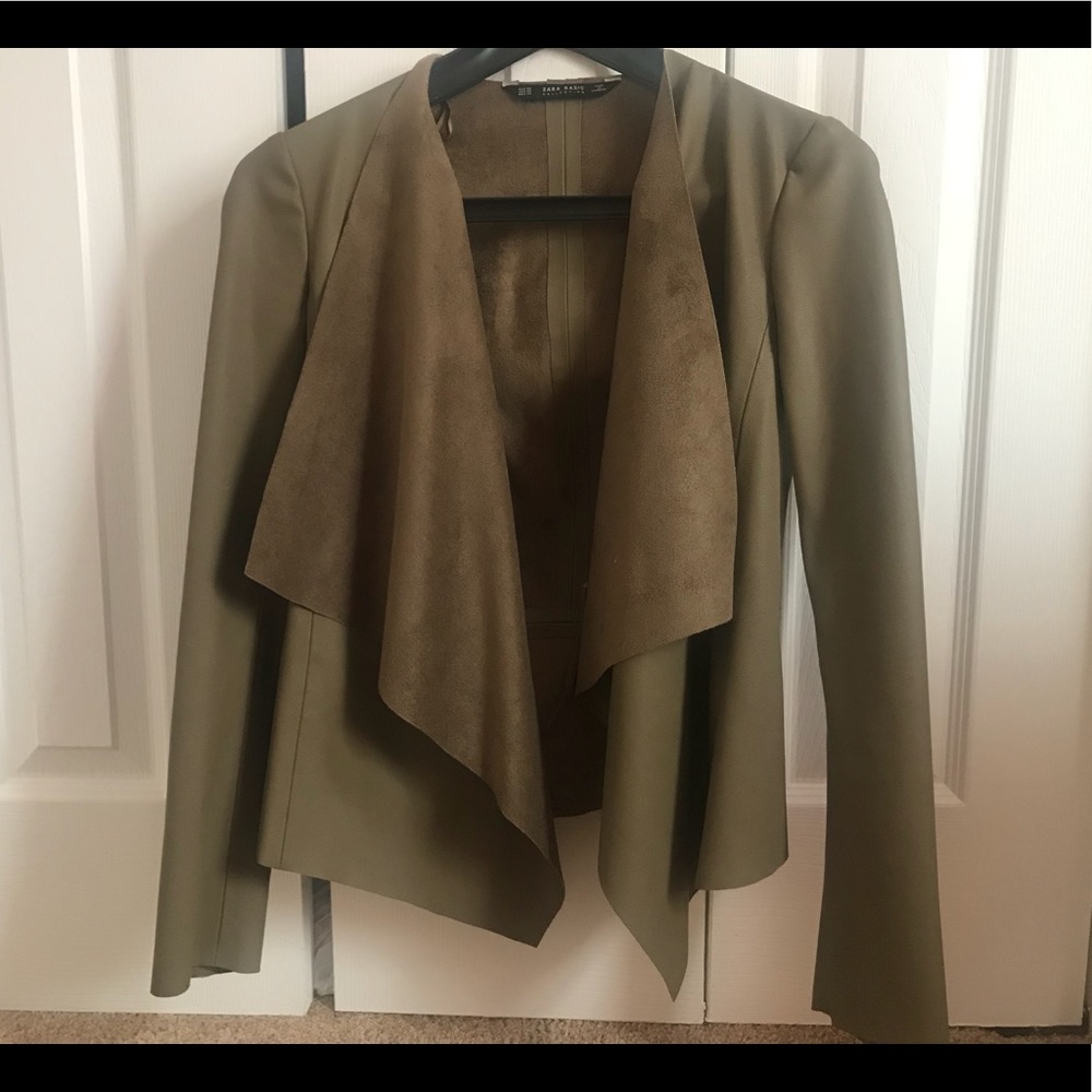 Zara olive faux suede/ leather jacket